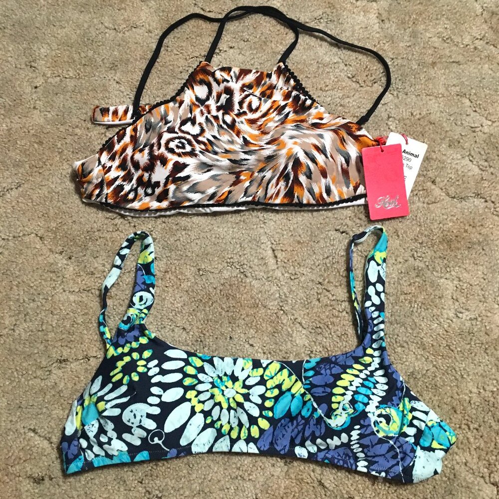 Swimsuit Tops Leopard and Blue Paisley